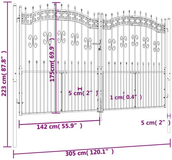vidaXL Zauntor mit Speerspitze Schwarz 302 x 172 cm Pulverbeschichteter Stahl 151098 Bild 5