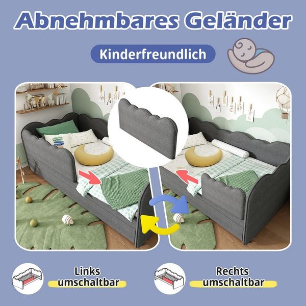 i@home Kinderbett mit Ausziehbett, Tagesbett Sofa Bett mit Lattenrost, 90x190cm (Ideal für kleine Kinderzimmer), Platzsparend und multifunktional