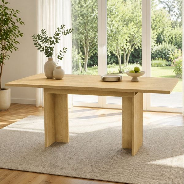 Flieks Esstisch ausziehbarer Küchentisch (1-St, Länge140-180x80 cm, geeignet für 6-8 Personen), erweiterbarer Tisch rechteckig Schreibtisch Bürotisch Holzoptik Natur