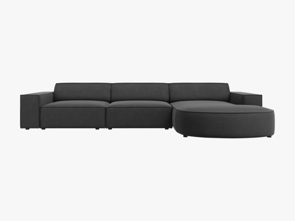 Micadoni 4-Sitzer Sofa Jodie runde Recamiere Rechts Samt Bluvel Grau