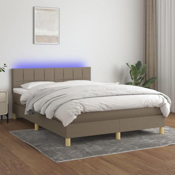 vidaXL Boxspringbett mit Matratze & LED Taupe 140x190 cm Stoff 3133713