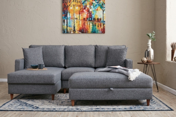 Ecksofa, 'Eva', 82 x 195 x 210, Grau