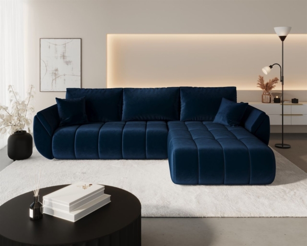 Ecksofa Schlafsofa MISATO Stoff Monolith Dunkelblau Ottomane Rechts