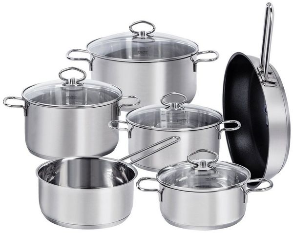 Kopf Topf-Set Merkur 6-tlg, Edelstahl (6-tlg), Kochtopfset Induktion, mit Schüttrand, Literskala und Glasdeckel
