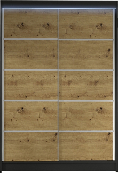 Kleiderschrank Lino IV, mit RGB LED Beleuchtung, Farbe: Schwarz / Artisan Eiche