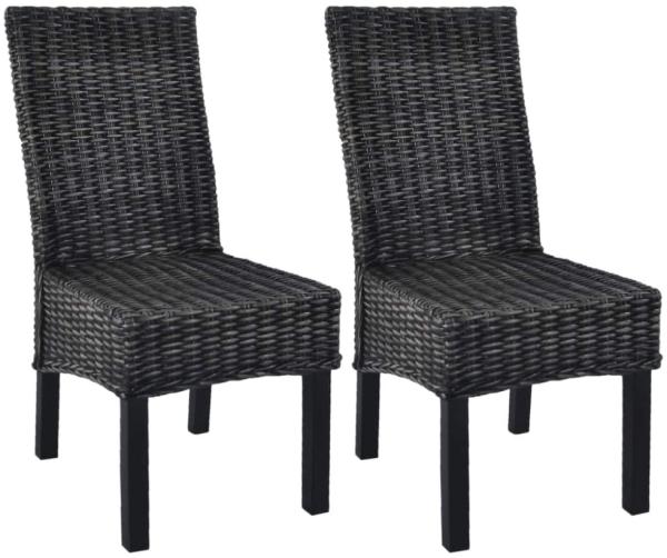 vidaXL Esszimmerstühle 2 Stk. Schwarz Kubu-Rattan und Mahagoniholz 246656