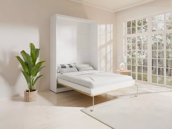 Vente-unique - BEGANIO Bett Holz, Platte BeigeWeiß - B 40 cm239,2 cm x H 225 cm x L 159 cm