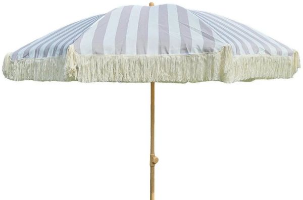 Meinposten Sonnenschirm Strandschirm Schirm gestreift mit Fransen maritim UV Schutz Ø 180cm, abknickbar