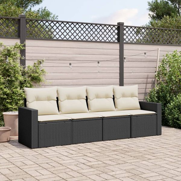 vidaXL 4-tlg. Garten-Sofagarnitur mit Kissen Schwarz Poly Rattan 3218666