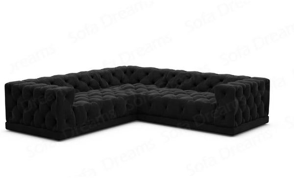 Ecksofa Palma L Form aus Samtstoff - Samtstoff - schwarz