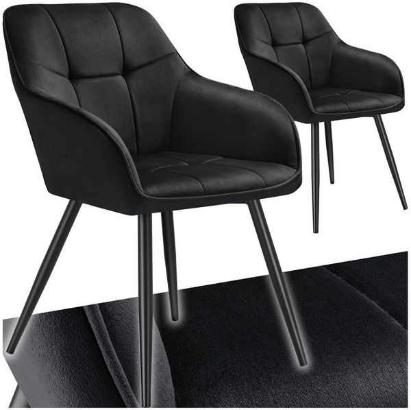 tectake Esszimmerstuhl Polstersessel gepolstert, in Samtoptik, gesteppt, 58 x 62 x 82 cm (Küchenstuhl Marilyn in schwarz/schwarz, 2 St), durchgehende Lehne, Stahlbeine, bodenschonend, Belastbarkeit 120 kg