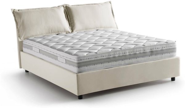Dmora Doppelbett Amy, Bettkasten mit Stoffbezug, 100 % Made in Italy, Öffnung vorne, inklusive Matratze 160 x 200 cm, Beige