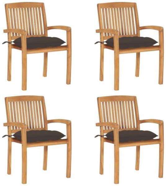 vidaXL Stapelbare Gartenstühle mit Kissen 4 Stk. Massivholz Teak 3073263