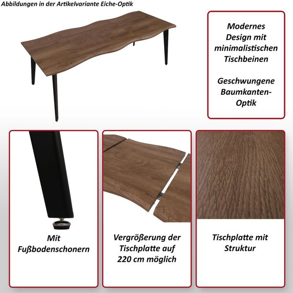 Esszimmertisch HWC-O60, Ausziehtisch Esstisch, Eisen MDF ausziehbar 160-220cm ~ Walnuss-Optik Bild 2