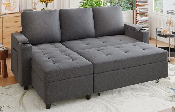 HOMALL Ecksofa Multifunktionaler Stauraum Ausziehbares L-förmiges Schlafsofa, Integrierter spritzwassergeschützter Getränkehalter, Seitentaschen, internes Staufach