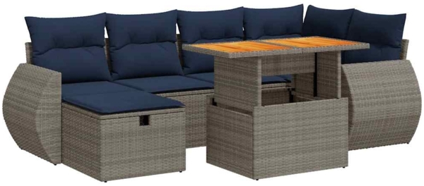 vidaXL 7-tlg. Garten-Sofagarnitur mit Kissen Braun Poly Rattan Akazie 3328062