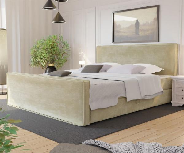 Boxspringbett Schlafzimmerbett CELES 140x200cm Stoff Monolith Creme