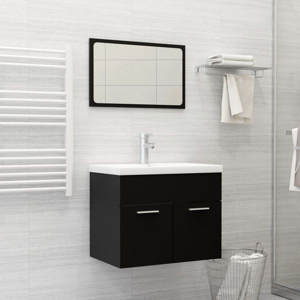 vidaXL 2-tlg. Badmöbel-Set Schwarz Spanplatte, 60 x 38,5 x 46 cm