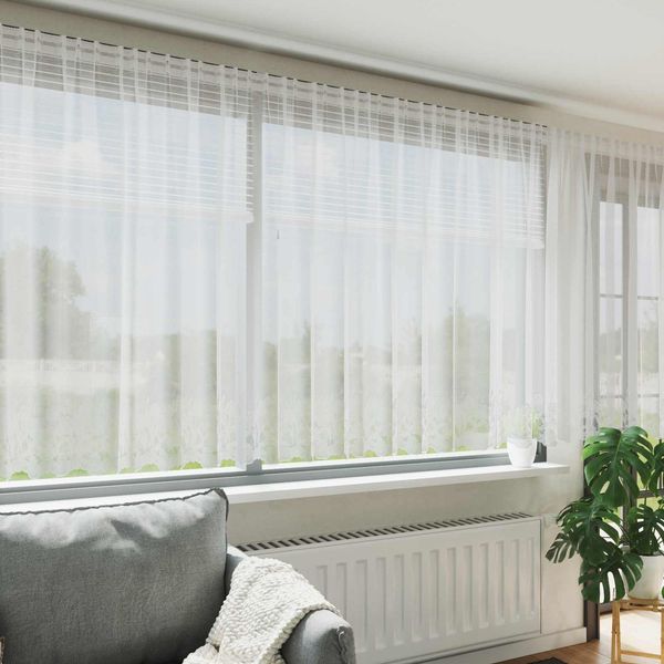 vidaXL Spitzenvorhang mit Vorhängen Floral Weiß 140 x 500 cm Polyester 4107920