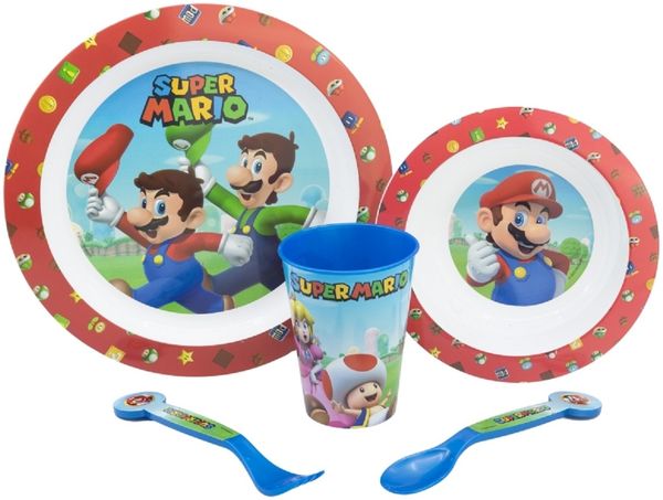 Super Mario Teller-Set Mikrowellengeeignet 5-teiliges Kindergeschirr mit rutschfestem Boden