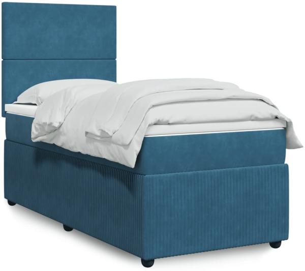 vidaXL Boxspringbett mit Matratze Blau 90x190 cm Samt 3294512