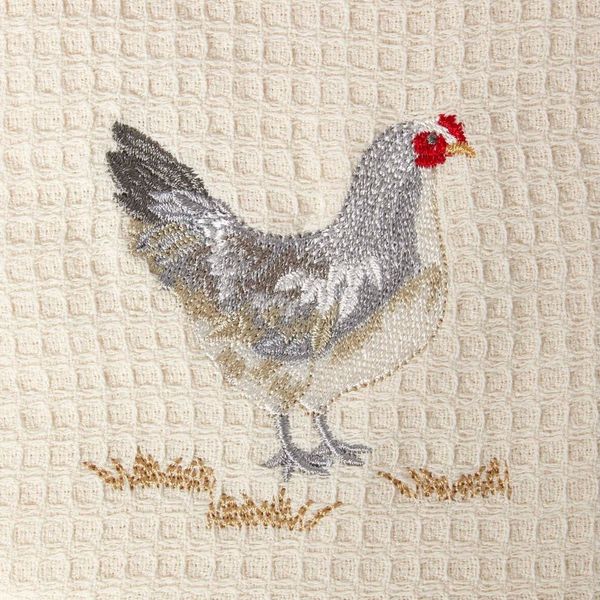 Homescapes Geschirrtuch 2er-Set Geschirrtücher Waffelpiqué mit Huhn-Motiv, 100% Baumwolle