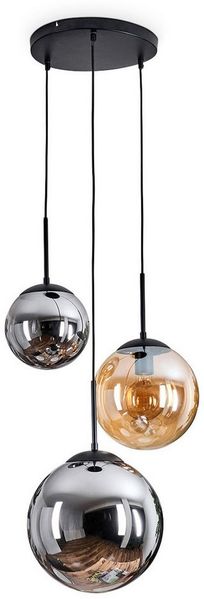 hofstein Hängeleuchte Hängelampe aus Metall/Glas in Schwarz/Bernsteinfarben/Rauchfarben, ohne Leuchtmittel