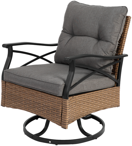 Flieks Outdoor Lounge Set 3-teilig, drehbar Schaukelstühle 360°, Polyrattan, Gartenmöbel Set wetterfest mit Beistelltisch, Grau Bild 8
