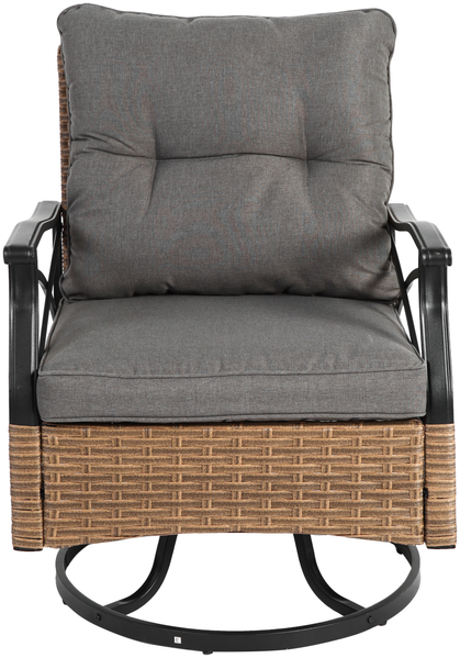 Flieks Outdoor Lounge Set 3-teilig, drehbar Schaukelstühle 360°, Polyrattan, Gartenmöbel Set wetterfest mit Beistelltisch, Grau Bild 7