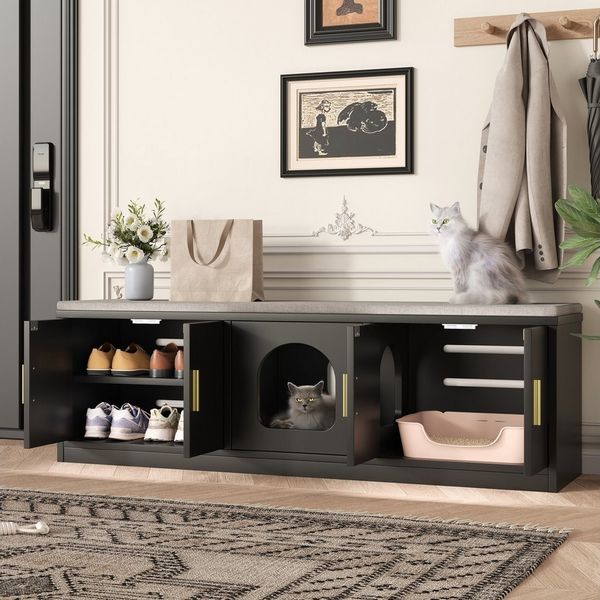 Flieks Lowboard Katzenschrank mit Tierhaus (1 St, 140x40x45,5 cm), Tiermöbel mit Kratzbaum und verstellbaren Einlegeböden Holzschrank
