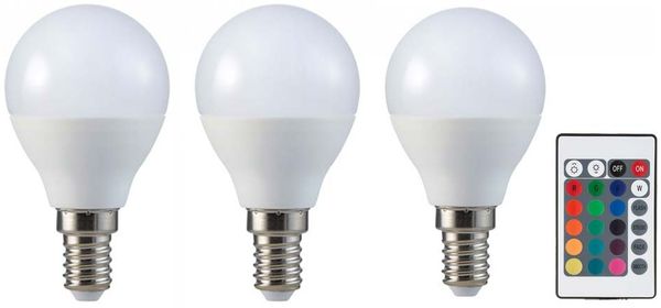 3er Set RGB LED 4,8W Leuchtmittel E14, Fernbedienung, 470Lm, DxH 4,75x8,8 cm