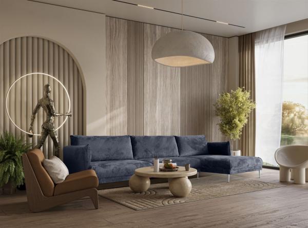 Ecksofa Designersofa MADISON Stoff Tender Way Blau Ottomane Rechts