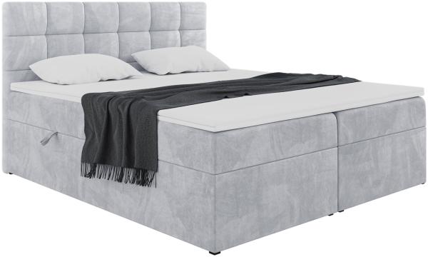 MEBLINI Boxspringbett TAPO 2 120x200 cm mit Bettkasten - H3/Hellgrau Samt Polsterbett - Doppelbett mit Topper & Taschenfederkern-Matratze