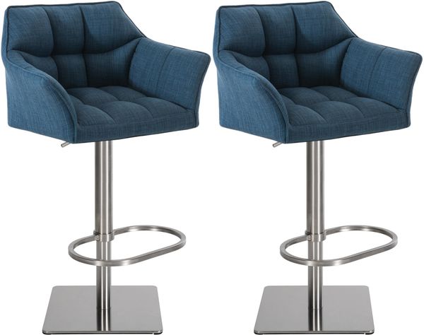 CLP 2er Set Barhocker Damaso Stoffbezug drehbar und höhenverstellbar bis 240 kg,blau edelstahl