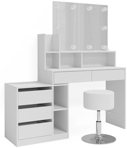 Schminktisch Anja Weiß 139.8 cm mit LED Beleuchtung und Hocker Vicco