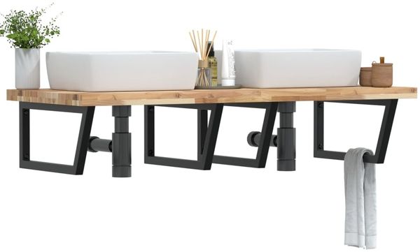 vidaXL Waschbeckenregal Wandmontage Stahl und Akazienholz 3302919