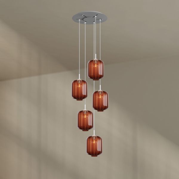 s.luce Velo Galerie-Hängelampe 5-flammig Ø 60cm Baldachin Ø 25cm Braun, Weiß