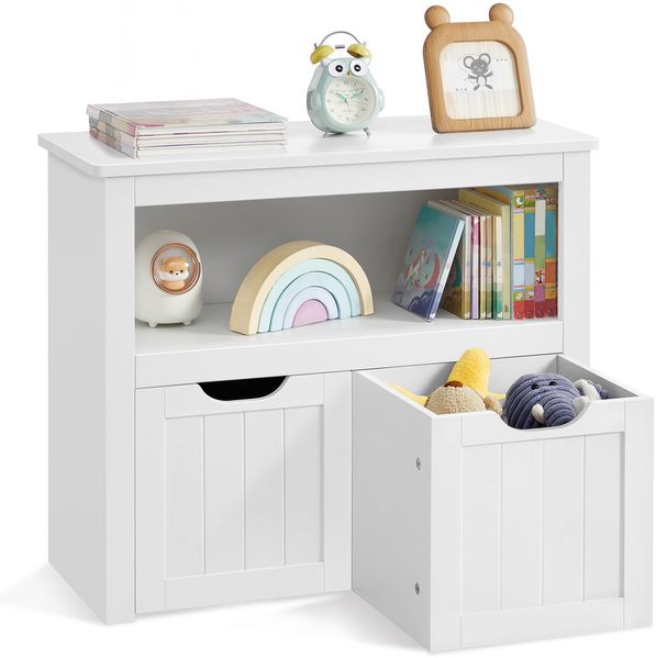 VASAGLE Kinderregal, Spielzeugaufbewahrung für Kinder, Aufbewahrungsschrank, Spielzeugschrank, Aufbewahrungsbox mit Rollen, Spielzeugregal, Kinderzimmer, 29,7 x 72,2 x 60 cm, wolkenweiß LHS280WB01