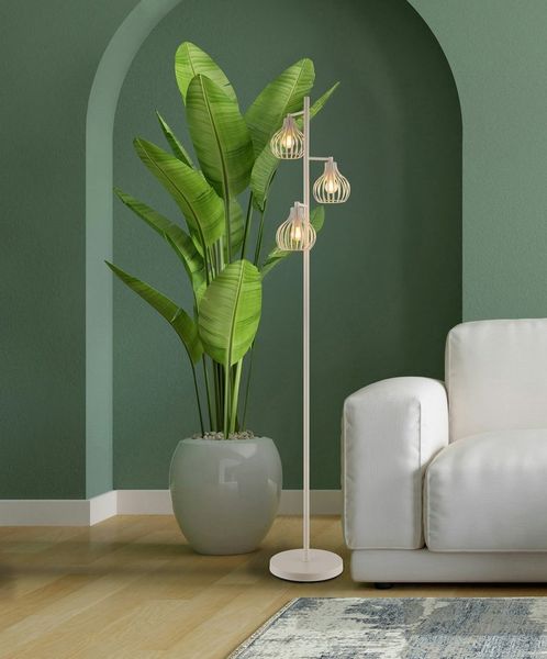 OTTO home Stehlampe Yannic, Stehleuchte Metall cremefarben, exkl. 3x E14 40W 230V, ohne Leuchtmittel, Kabel PVC Schwarz, mit Fußtrittschalter, ø: 310mm, H: 161cm