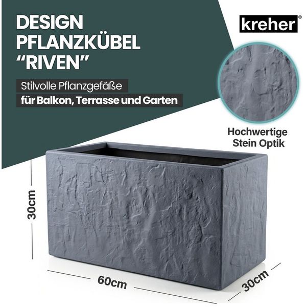 Kreher Blumenkasten 'Riven' aus Kunststoff - Stein Optik - 60x30x30 cm (Farbe wählbar) (1 St)