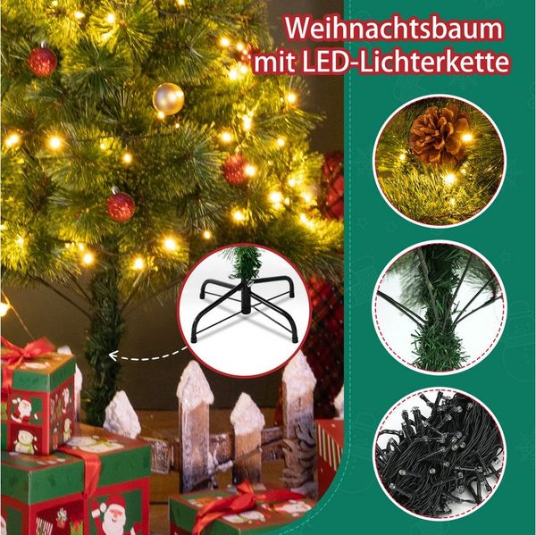 Aigostar Künstlicher Weihnachtsbaum Künstlich Weihnachtsbaum mit LED, Tannenzapfen, Schneller Aufbau, 150/ 180 CM Mit PVC Kiefernnadeln, 8 Beleuchtungsmodi, Metallständer