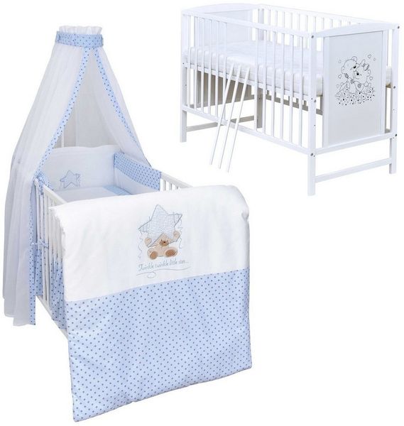 Baby-Delux Komplettbett Babybett Mia Komplettset, 10-tlg, Kinderbett 60x120 cm weiß, Bettset verschiedene Designs
