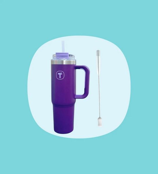 TUPPERWARE Thermobecher Tupperware® Big T Tumbler 1,1l Brombeere inkl. Trohhalmbürste