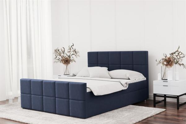 Boxspringbett Schlafzimmerbett JOST 140x200cm in Stoff Matt Velvet Dunkelblau