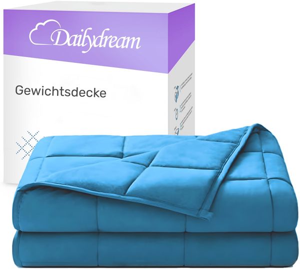 Dailydream Therapie Gewichtsdecke | 135x200 | 6 kg | Blau | aus 100% Baumwolle | mit Glasperlenfllung | schwere Decke zum Schlafen | weighted blanket | Therapiedecke | Krpergewicht 53-65 kg