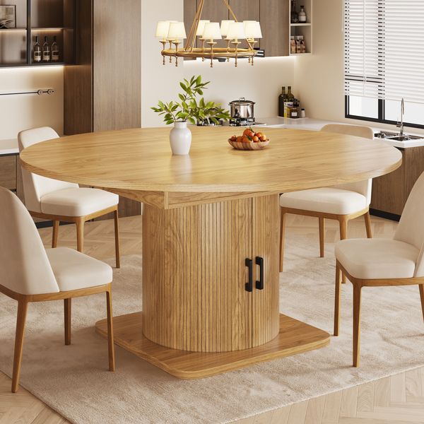 Esstisch Ausziehbarer 118-158×118×76 cm aus MDF und Metall mit integriertem Stauraum, naturfarben