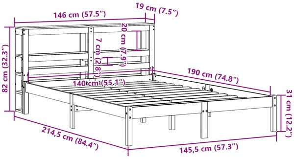 vidaXL Massivholzbett ohne Matratze Weiß 140x190 cm Kiefernholz 3305715 Bild 12