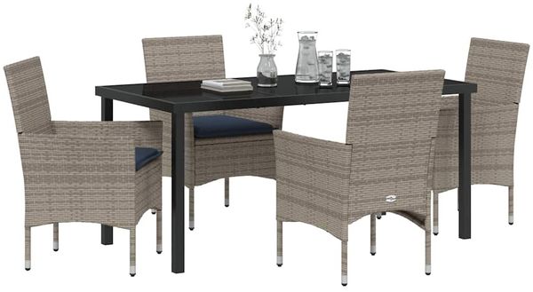 vidaXL Tisch- und Stuhlset mit Kissen 5 pcs Grau PE-Rattan 3379831 Bild 3