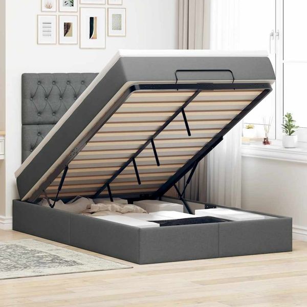 vidaXL Ottoman-Bett mit Matratze & LEDs Dunkelgrau 120x200 cm Stoff 3314080