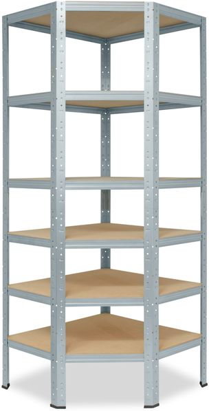 shelfplaza HOME 230x80x50 cm Eckregal in grau-verzinkt mit 6 Böden und 145 kg Traglast pro Boden